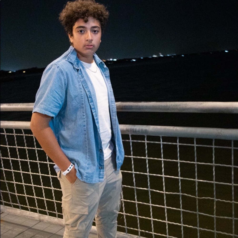 Blue denim short-sleeve button down